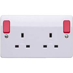 MK K2746D1WHI LOGIC 13A DP 2G SWITCHED SOCKET W/RED ROCKER
